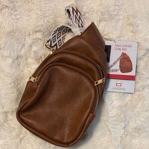 Brown Faux Leather Sling Bag